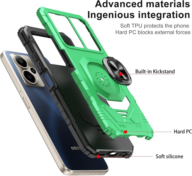Mocotto for Cricket Outlast 5G 2024 Phone Case AT&T Motivate Pro 5G Case with Tempered Glass Screen Protector,Military Grade Heavy Duty Shockproof Protective Cover,with Ring Kickstand (Green) - Image 3
